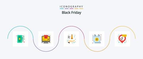 Black Friday Flat 5 Icon Pack inklusive Sale. Prozent. Pfeile. Datum. bieten vektor