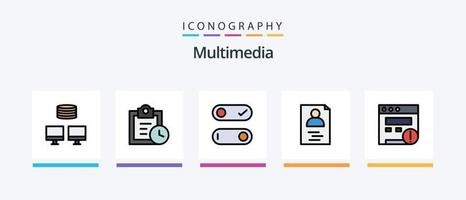 multimedia linje fylld 5 ikon packa Inklusive . bokmärke. uppgifter. kreativ ikoner design vektor