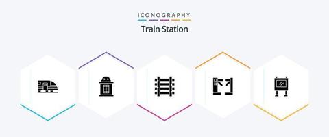 tåg station 25 glyf ikon packa Inklusive anslagstavla. annons. station. underjordiska. kontrollera vektor