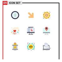 9 flaches Farbkonzept für mobile Websites und Apps Standort Computer-Token-Layout Grafikdesign editierbare Vektordesign-Elemente vektor
