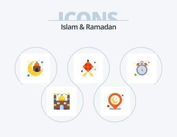 islam och ramadan platt ikon packa 5 ikon design. tid. timme. moskén. fasta. islam vektor