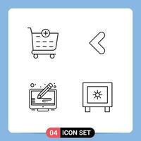 Aktienvektor-Icon-Pack mit 4 Zeilenzeichen und Symbolen für Checkout-Anzeige Pfeil links Schließfach editierbare Vektordesign-Elemente vektor