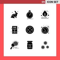 9 universelle solide Glyphenzeichen Symbole von Stud Fire Sport evakuieren Notfall editierbare Vektordesign-Elemente vektor