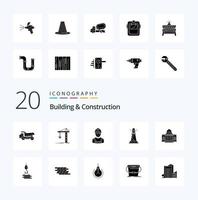 20 solides Glyphen-Icon-Pack für Gebäude und Konstruktion wie Strandhausturm-Leuchtturmingenieur vektor