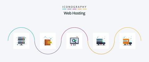 Webhosting Flat 5 Icon Pack inklusive Hosting. Transfer. Welt. online. Suche vektor