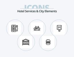hotell tjänster och stad element linje ikon packa 5 ikon design. offentlig. låda. bagage. garderob. möbel vektor