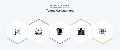 Talentmanagement 25 Glyphen-Icon-Pack inklusive Video. Grad. gegenwärtig. Idee. wird bearbeitet vektor
