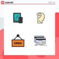 4 universelle Filledline-Flachfarben für Web- und mobile Anwendungen Smartphone Open Tablet verwirren Gehirnzeichen editierbare Vektordesign-Elemente vektor