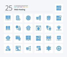 Webhosting 25 blaue Symbolpakete inklusive Daten. Wolke. Sicherheit. Sozial. Server vektor