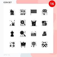 16 solides Glyphenpaket der Benutzeroberfläche mit modernen Zeichen und Symbolen der Golftaschenflagge Online-Bildung editierbare Vektordesign-Elemente vektor