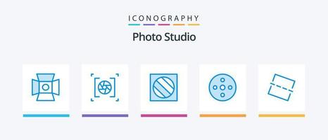 Fotostudio Blau 5 Icon Pack inklusive Foto. Lagerung. voller Schatten. Spule. Kamerarolle. kreatives Symboldesign vektor