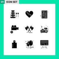 9 kreativ ikoner modern tecken och symboler av yxa media favorit kamera kök redskap redigerbar vektor design element