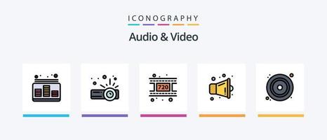 Audio- und Videozeile gefüllt 5 Icon Pack inklusive Play. Ausgleich. eben. Audio. Multimedia. kreatives Symboldesign vektor