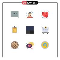 Stock Vector Icon Pack mit 9 Zeilenzeichen und Symbolen zum Entfernen von Layout-Herzgitterberichten editierbare Vektordesign-Elemente