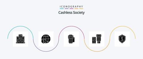 Cashless Society Glyph 5 Icon Pack inklusive qr. Code. Zahlung. Zahlung. Kredit vektor