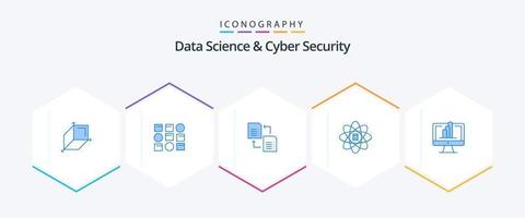 Datenwissenschaft und Cybersicherheit 25 blaues Symbolpaket inklusive Monitor. Dollar. Daten. Daten Wissenschaft. Daten vektor