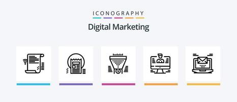digital marknadsföring linje 5 ikon packa Inklusive artikel. dokumentera. nycklar. webb. redigera. kreativ ikoner design vektor