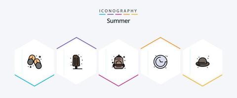 Sommer 25 Filledline Icon Pack inklusive Fashion. Navigation. Rucksack. Lage. Kompass vektor