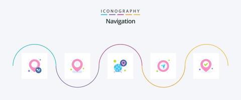 Navigation Flat 5 Icon Pack inklusive Karte. Navigation. weltweit. GPS. Stift vektor