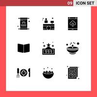 modern uppsättning av 9 fast glyfer pictograph av omslag sida app bok ladda upp redigerbar vektor design element