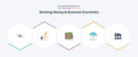 bank pengar och företag ekonomi 25 platt ikon packa Inklusive försäkring. finansiera. finansiera. handväska. pengar vektor
