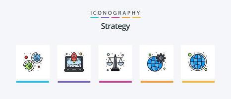 strategi linje fylld 5 ikon packa Inklusive . mål. tillväxt. publik. förvaltning. kreativ ikoner design vektor