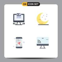 Stock Vector Icon Pack mit 4 Zeilenzeichen und Symbolen für Bildschirmkarten-Website Nachtreisen editierbare Vektordesign-Elemente