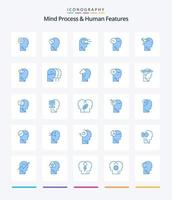 kreativ sinne bearbeta och mänsklig funktioner 25 blå ikon packa sådan som fantasi form. tankar . sinne. sinne. huvud vektor