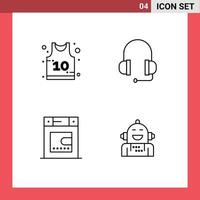 uppsättning av 4 vektor fylld linje platt färger på rutnät för basketboll android hörlurar torktumlare känsla redigerbar vektor design element