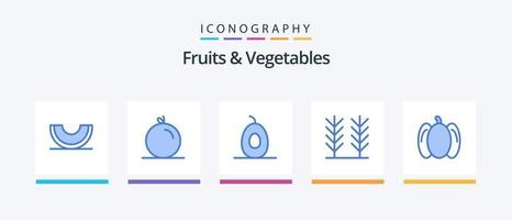 Obst und Gemüse blau 5 Icon Pack inklusive. Pfeffer. Avocado. Lebensmittel. Lebensmittel. kreatives Symboldesign vektor