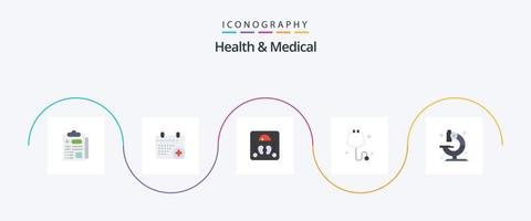 Gesundheits- und Medizin-Flat-5-Icon-Pack einschließlich Wissenschaft. medizinisch. medizinisch. Labor. medizinisch vektor
