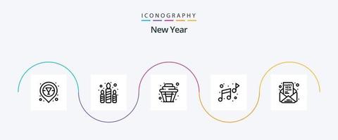 ny år linje 5 ikon packa Inklusive ny år. inbjudan. kopp. inbjudan. notera vektor