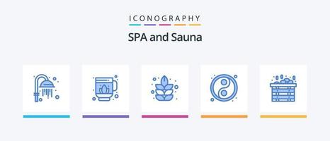 Sauna Blue 5 Icon Pack inklusive . Pflanze, Anlage. Kasten. Spa. kreatives Symboldesign vektor