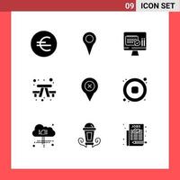 9 universell fast glyf tecken symboler av plats Lägg till skärm resa camping redigerbar vektor design element