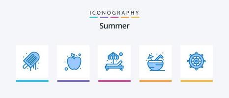 Summer Blue 5 Icon Pack inklusive Lenkung des Bootes. Ferien. Paradies. Strand. Getränk. kreatives Symboldesign vektor