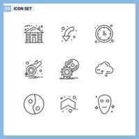 uppsättning av 9 modern ui ikoner symboler tecken för vissla underrättelse ner larm timer redigerbar vektor design element