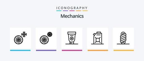 Mechanik Linie 5 Icon Pack inklusive . Bewegung. Mutter. Rad. kreatives Symboldesign vektor