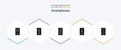 Smartphones 25 Glyphen-Icon-Pack inklusive Telefon. Verbindung. Kommunikation. Kommunikation. Sozial vektor