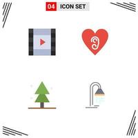 flaches Icon-Paket mit 4 universellen Symbolen für bearbeitbare Vektordesign-Elemente des Filmbaumohr-Waldhotels vektor