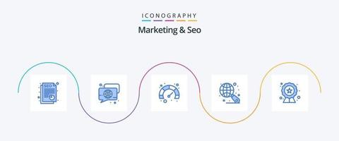 marknadsföring och seo blå 5 ikon packa Inklusive betyg. seo. sida. kvalitet. internet vektor