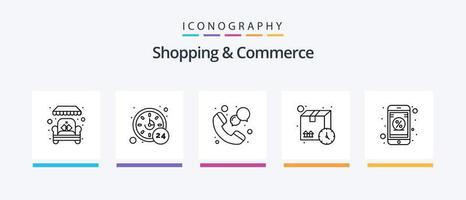 Shopping und Commerce Line 5 Icon Pack inklusive Taschenrechner. Schultertasche. Einzelheiten. Geldbeutel. Handtasche. kreatives Symboldesign vektor
