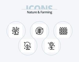 Natur- und Landwirtschaftslinie Icon Pack 5 Icon Design. ländlich. Charakter. Bauernhof. Pflanze, Anlage. Blatt vektor