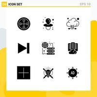 moderner Satz von 9 soliden Glyphen und Symbolen wie Server Global Storage verbinden die letzten bearbeitbaren Vektordesignelemente vektor
