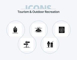 turism och utomhus- rekreation glyf ikon packa 5 ikon design. hotell. serverar. båt. hotell. simning vektor