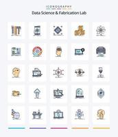 Creative Data Science and Fabrication Lab 25 Zeilen gefülltes Icon Pack wie Stackd. arrangieren. Forschung. Vorbereitung. Netz vektor