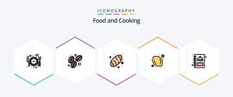 Lebensmittel 25 Filledline Icon Pack inklusive . Lebensmittel. Lebensmittel. Menübuch. Küche vektor