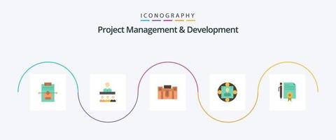 Projektmanagement und Entwicklung Flat 5 Icon Pack inklusive Manager. Manager . Aktentasche. reisen. Portfolio vektor