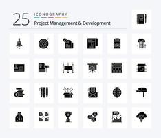 Projektmanagement und Entwicklung 25 Solid Glyph Icon Pack inklusive Bericht. finanziell. prüfen. Unternehmen. Merkmale vektor