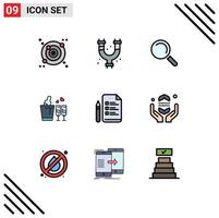 Stock Vector Icon Pack mit 9 Zeilen Zeichen und Symbolen für Bleistift Bildung Suchdatei Liebe editierbare Vektordesign-Elemente