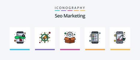 SEO-Marketing-Linie gefüllt 5 Icon Pack inklusive SEO. Marketing. Hashtag. Aufzeichnung. Mikrofon. kreatives Symboldesign vektor
